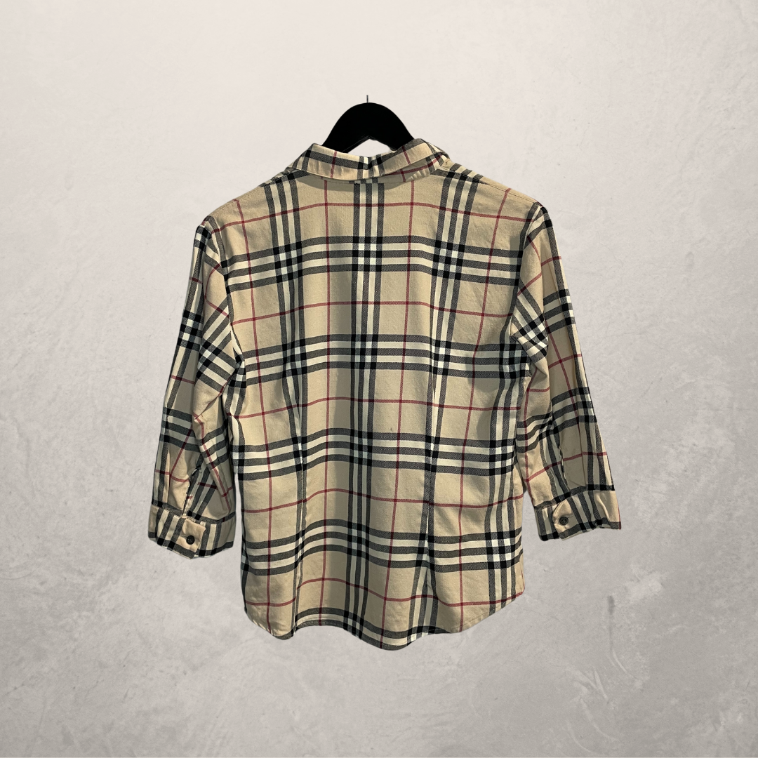Burberry vintage beige geruit 3/4 mouw overhemd S