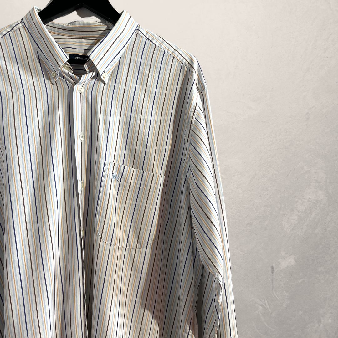 Vintage Burberry white/blue/orange stripe shirt L