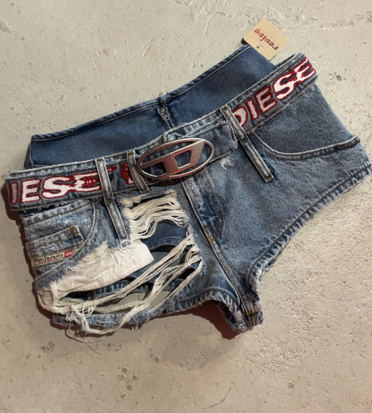 Diesel mid blue belted logo shorts 27