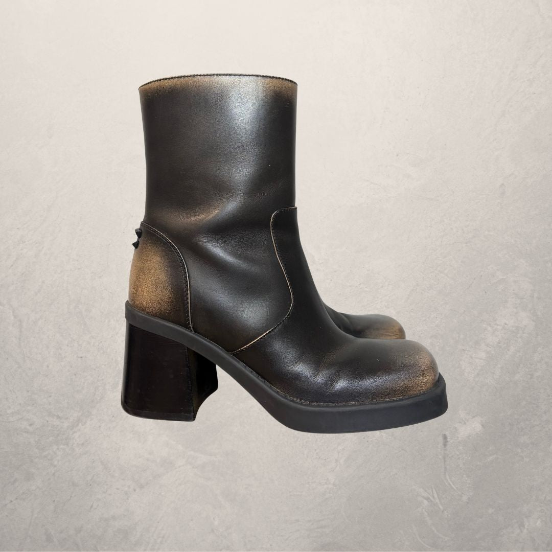 COACH black/brown raw leather boots 38
