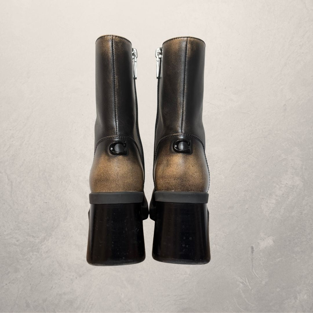 COACH black/brown raw leather boots 38