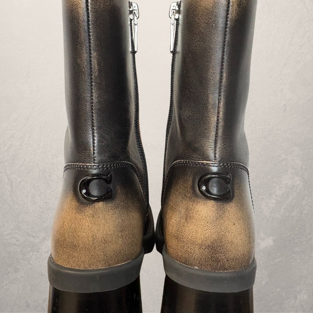 COACH black/brown raw leather boots 38