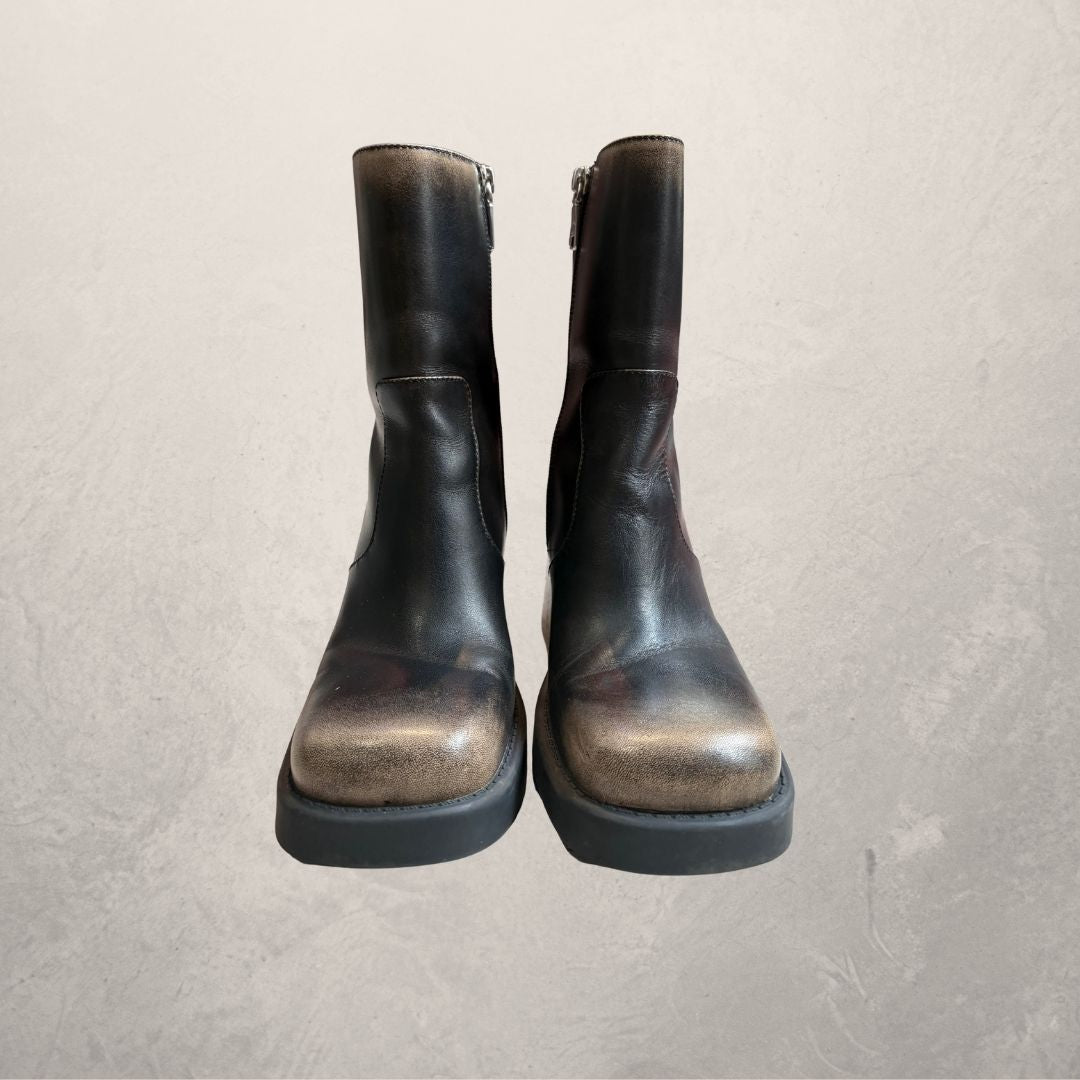 COACH black/brown raw leather boots 38