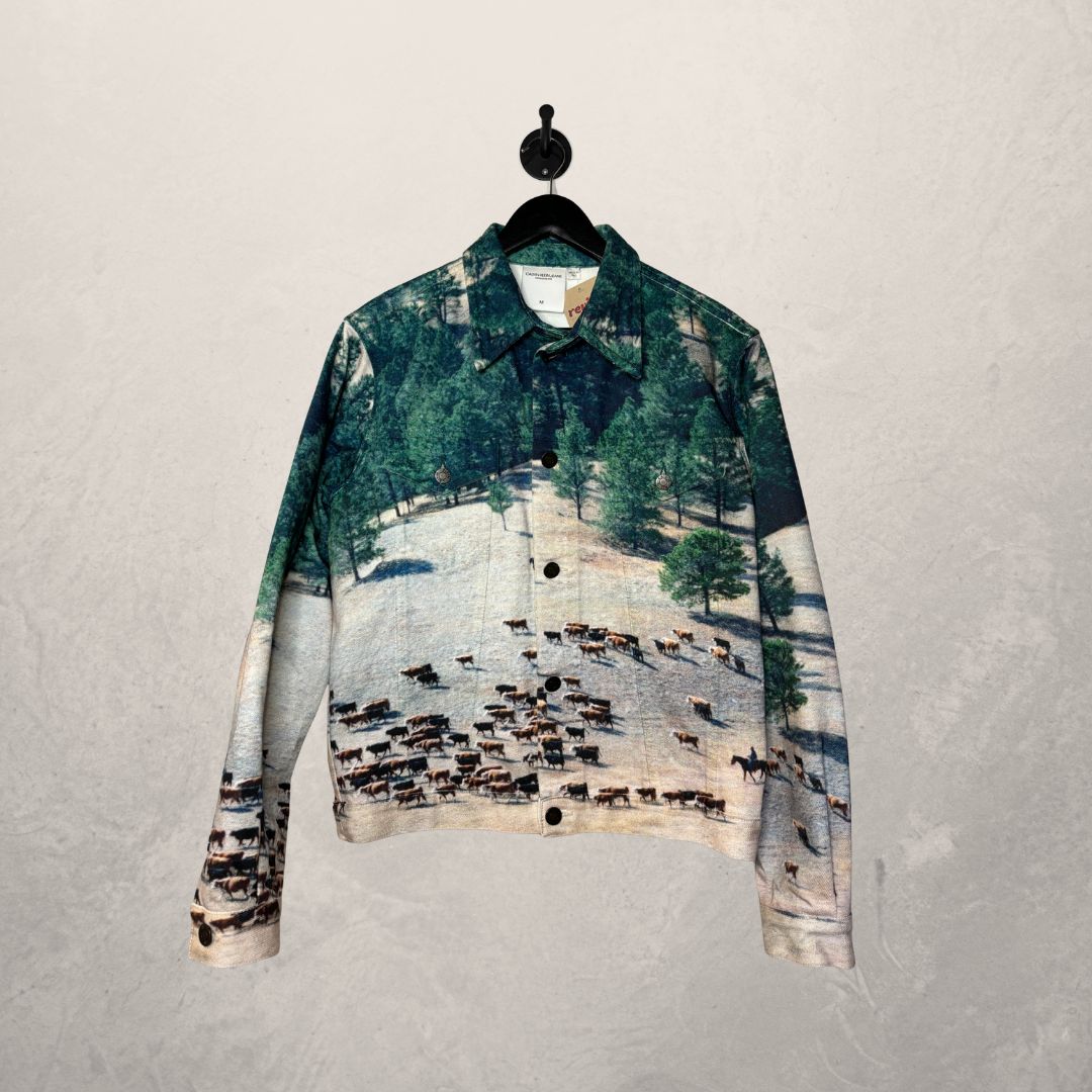 Calvin Klein Jeans FW18 Raf Simons green nature graphic denim jacket M
