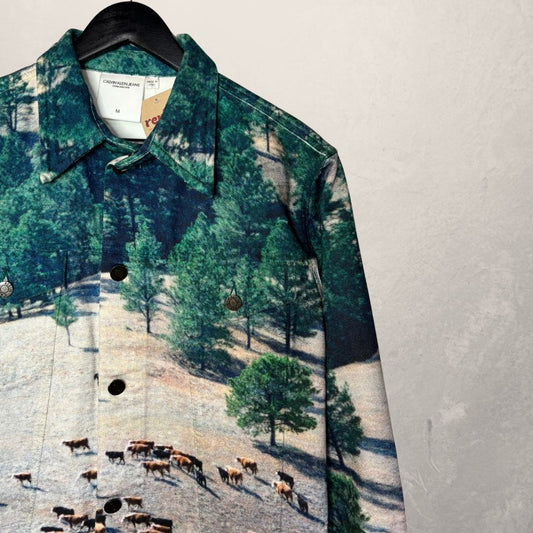 Calvin Klein Jeans FW18 Raf Simons green nature graphic denim jacket M