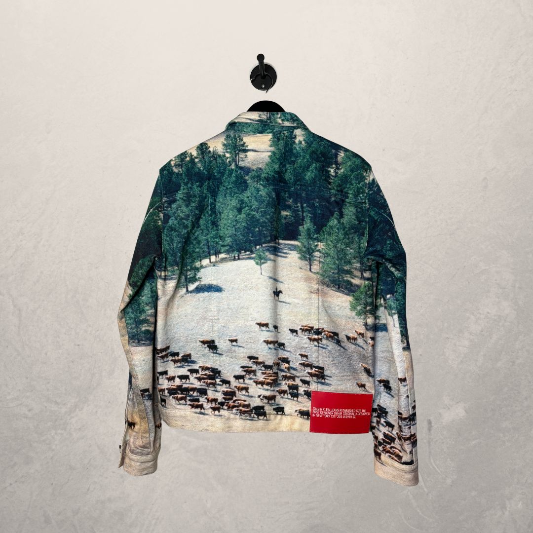 Calvin Klein Jeans FW18 Raf Simons green nature graphic denim jacket M