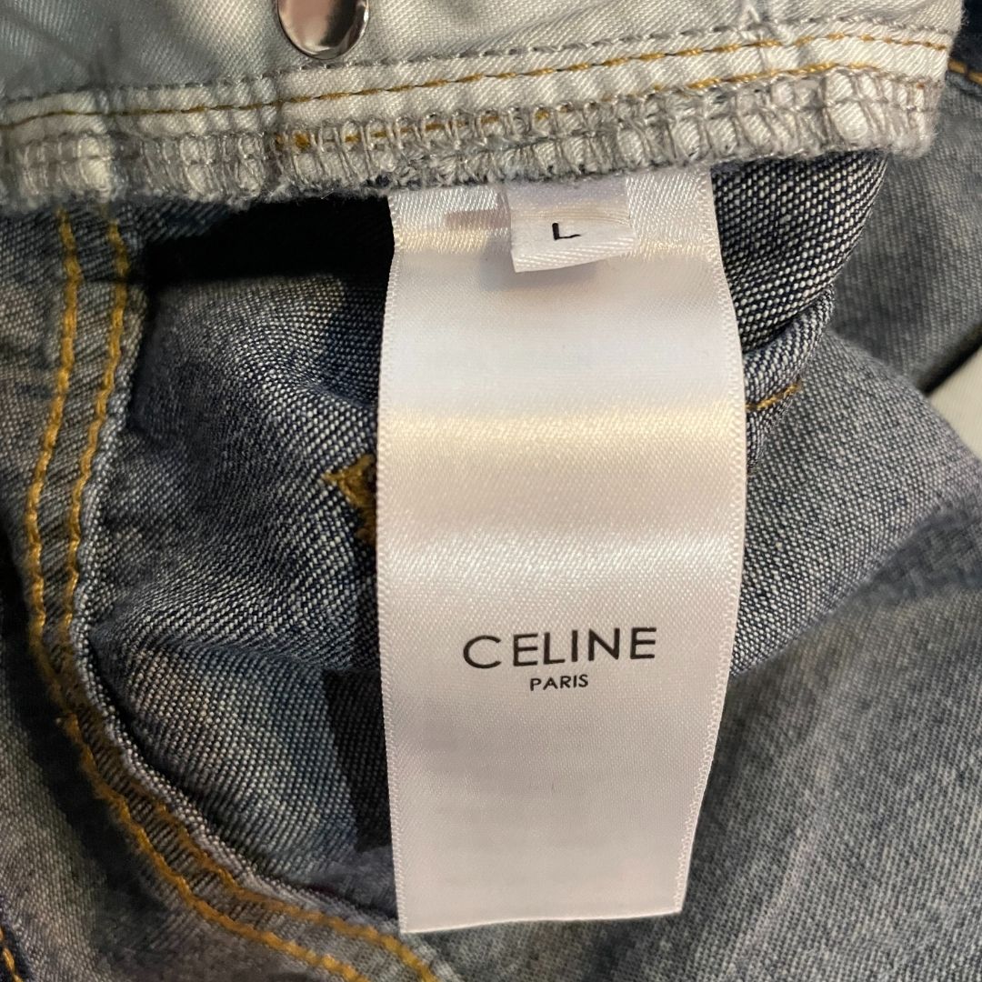 Celine 2016 middenblauwe denim monogrambroek met hoge taille 38