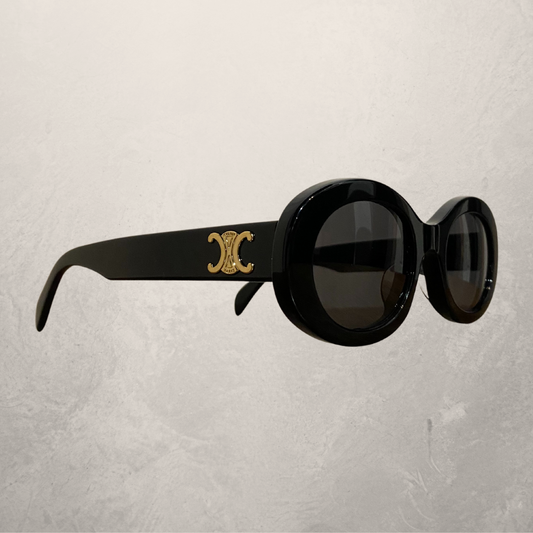 Celine black round frame gold triomph sunglasses