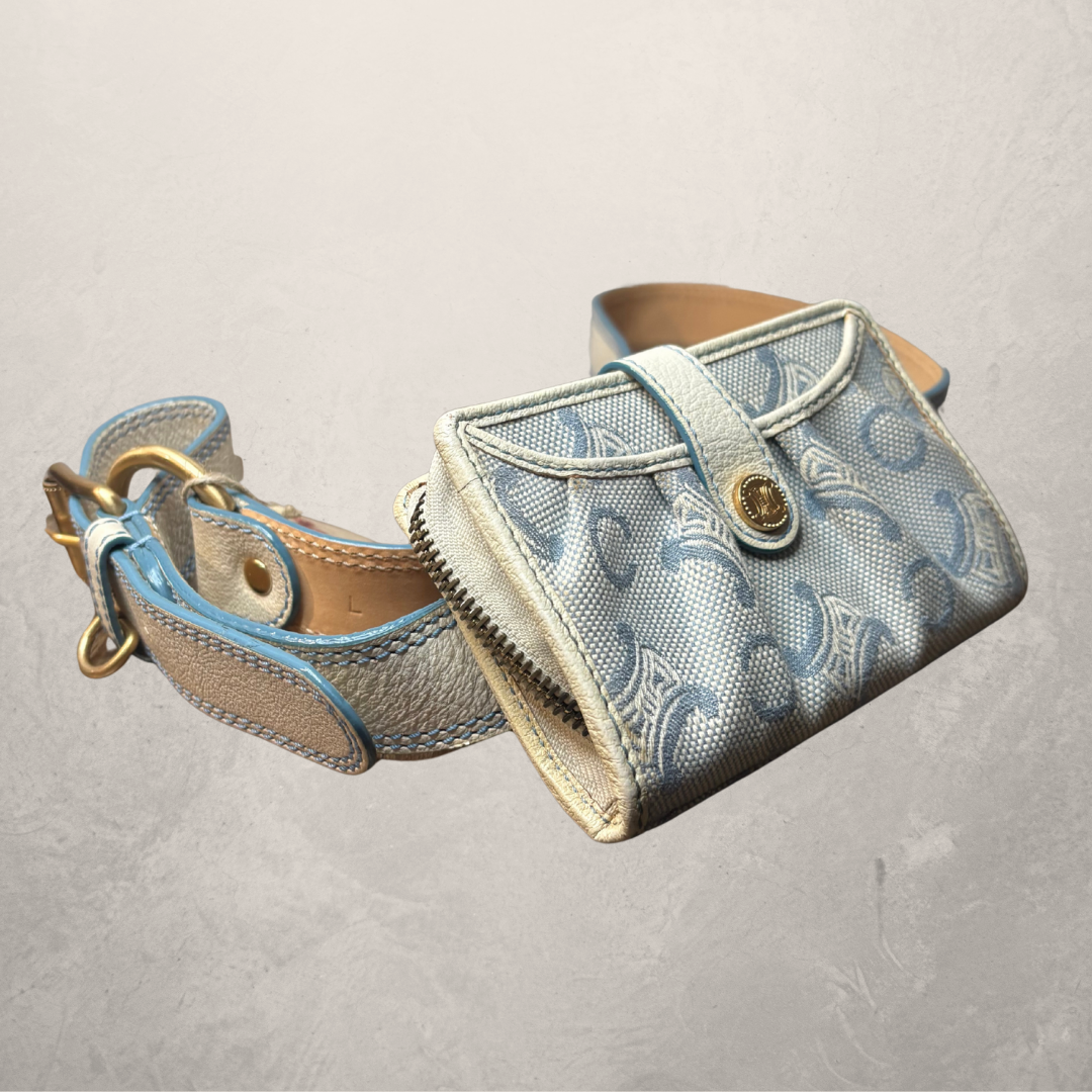 Celine blue/white with gold hardware belt bag OS