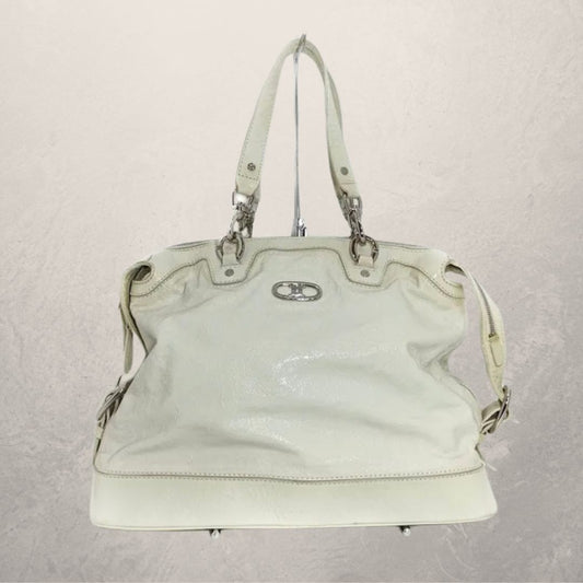 Celine cream patent leather silver triomphe shoulder bag