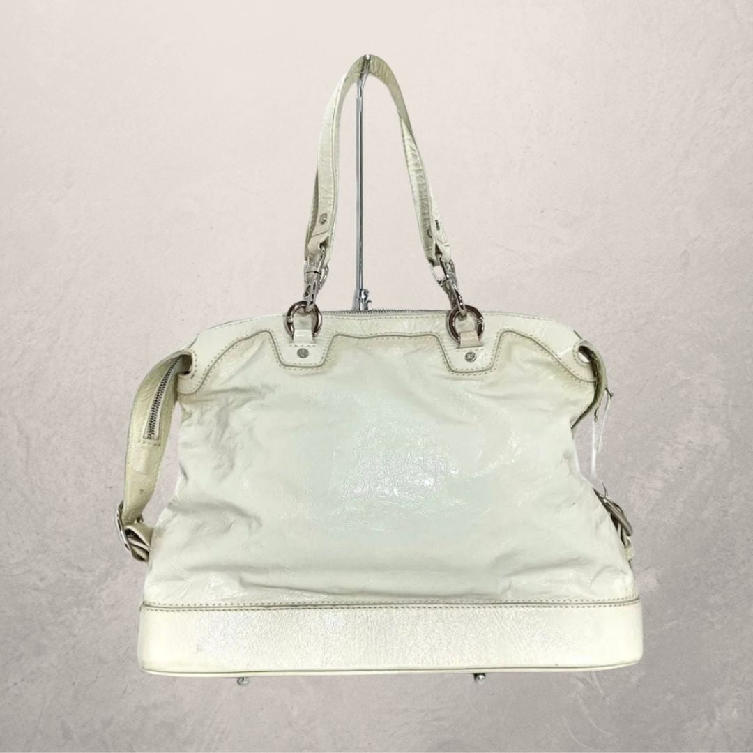 Celine cream patent leather silver triomphe shoulder bag