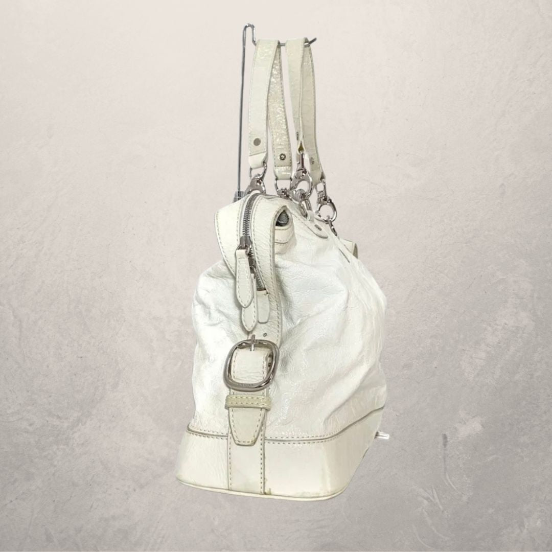 Celine cream patent leather silver triomphe shoulder bag