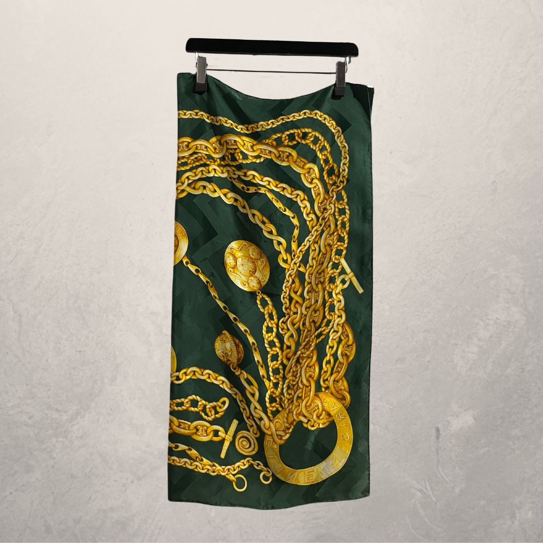 Celine green gold silk scarf 90cm x 90cm