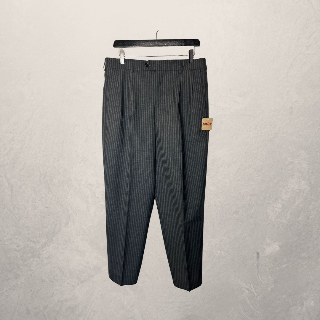 Celine marineblauwe & grijze gestreepte broek van 100% wol, maat 48