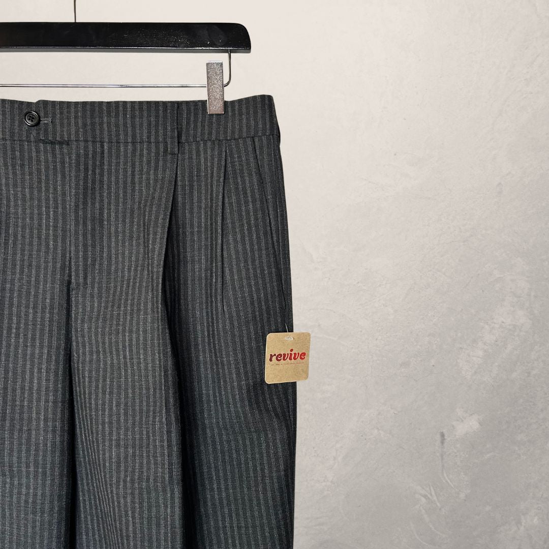 Celine marineblauwe & grijze gestreepte broek van 100% wol, maat 48