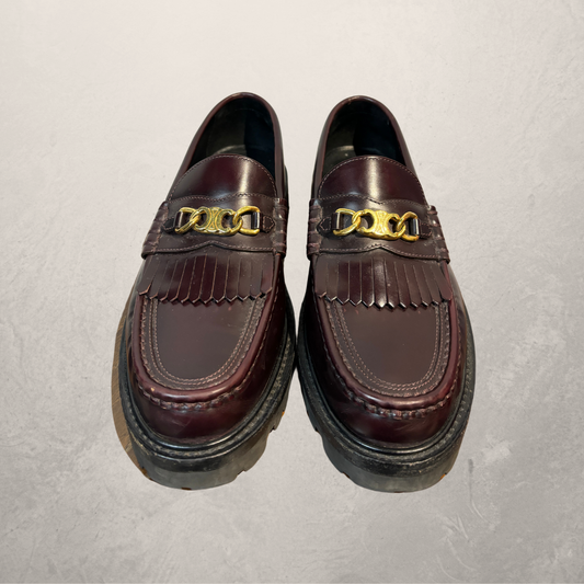 Celine triomphe gold chain burgundy margaret loafer 40