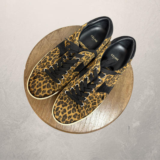 Celine triomphe leopard print suede low-top sneakers 41