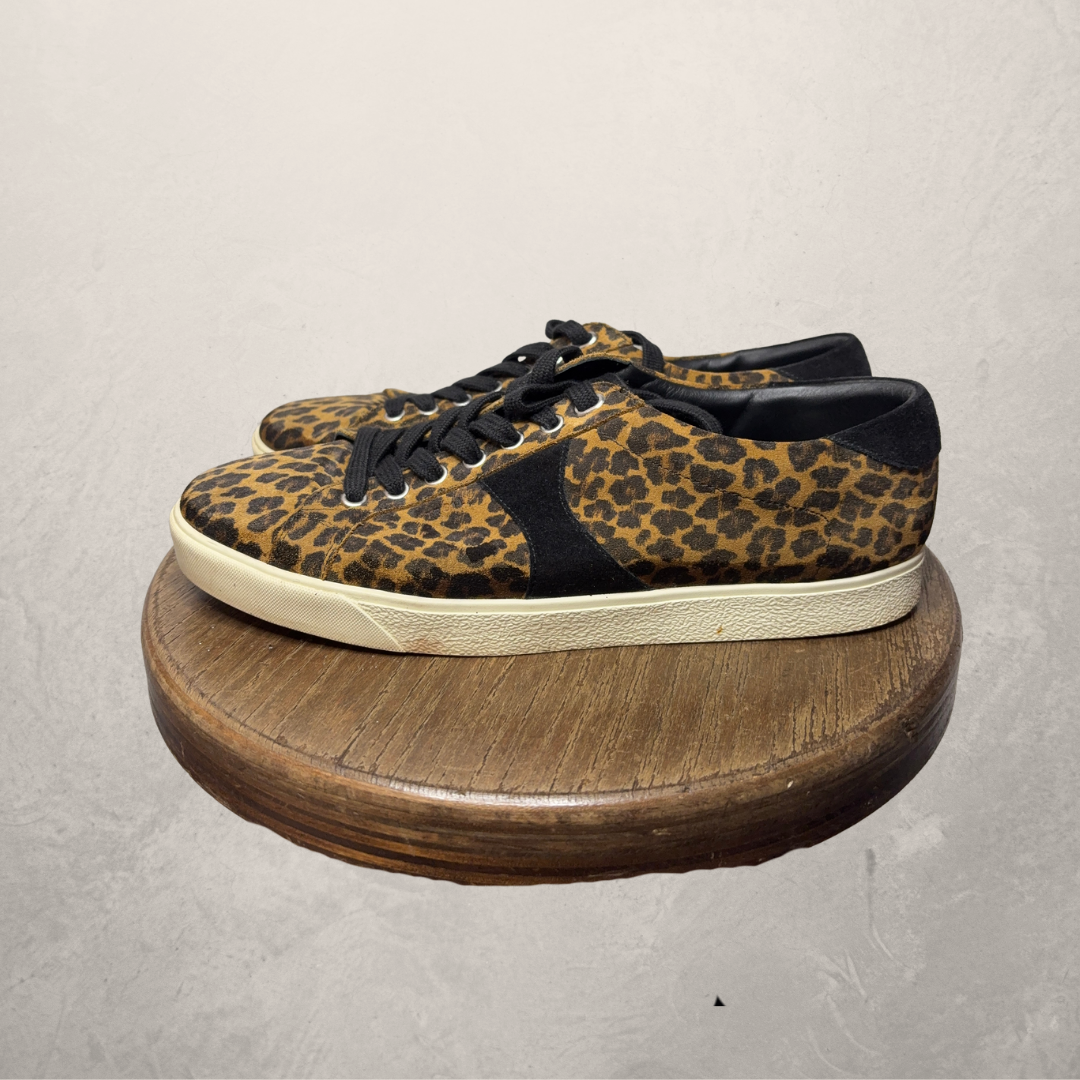 Celine triomphe leopard print suede low-top sneakers 41