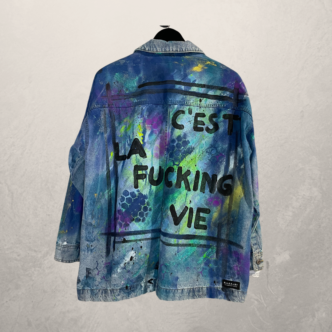 Cest La Fucking Vie blue denim jacket L - By @M.a.r.r.art