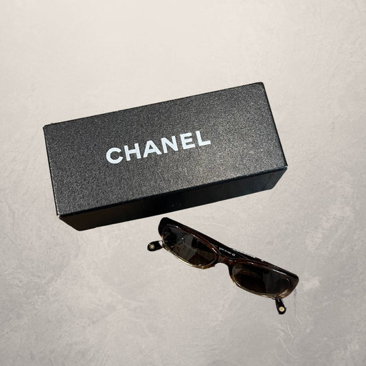 Chanel brown oval sunglasses CC small (with case/box)