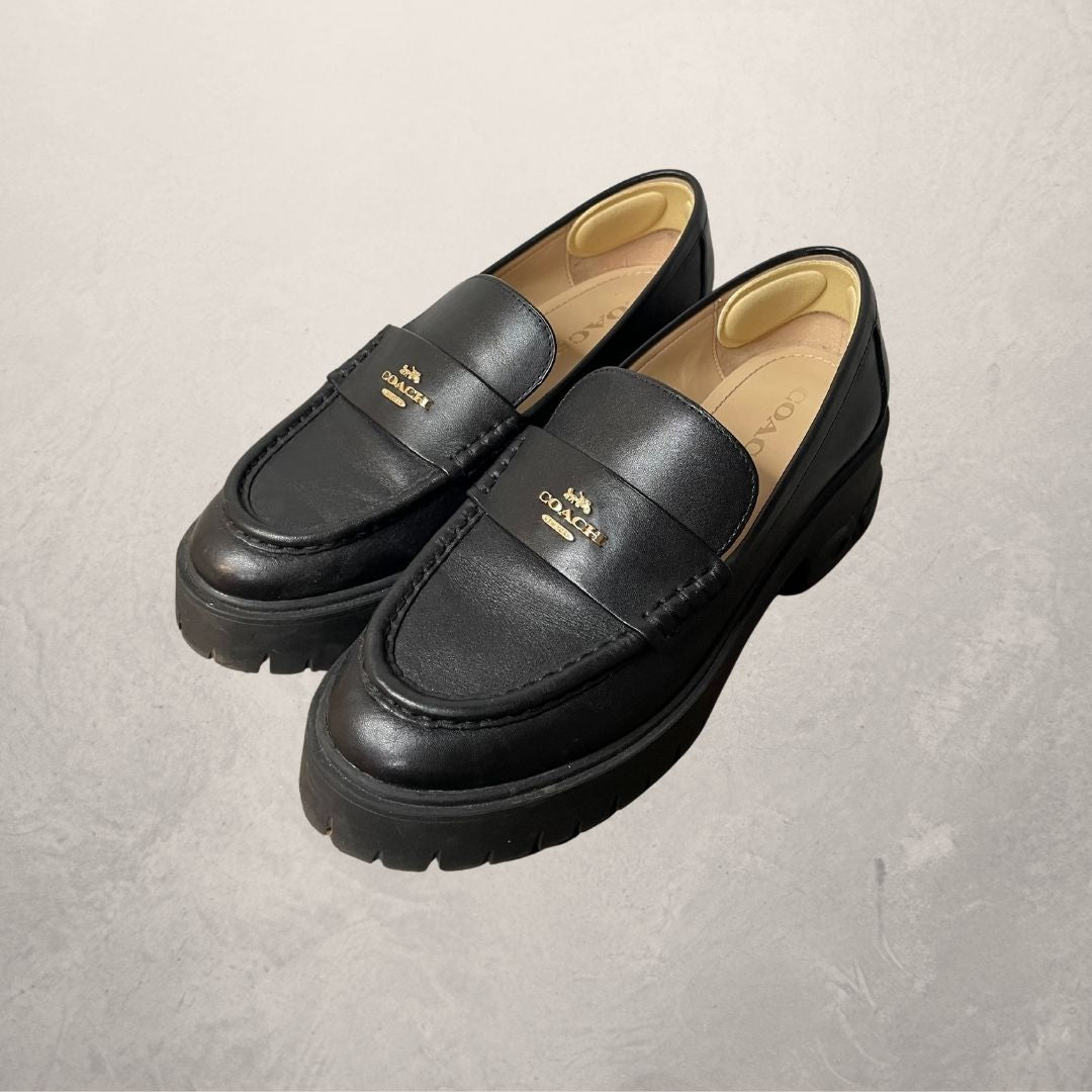 Coach zwarte leren platform loafers 38