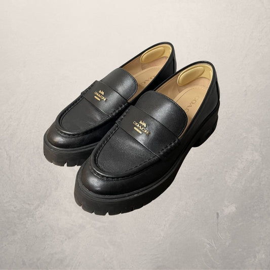 Coach zwarte leren platform loafers 38