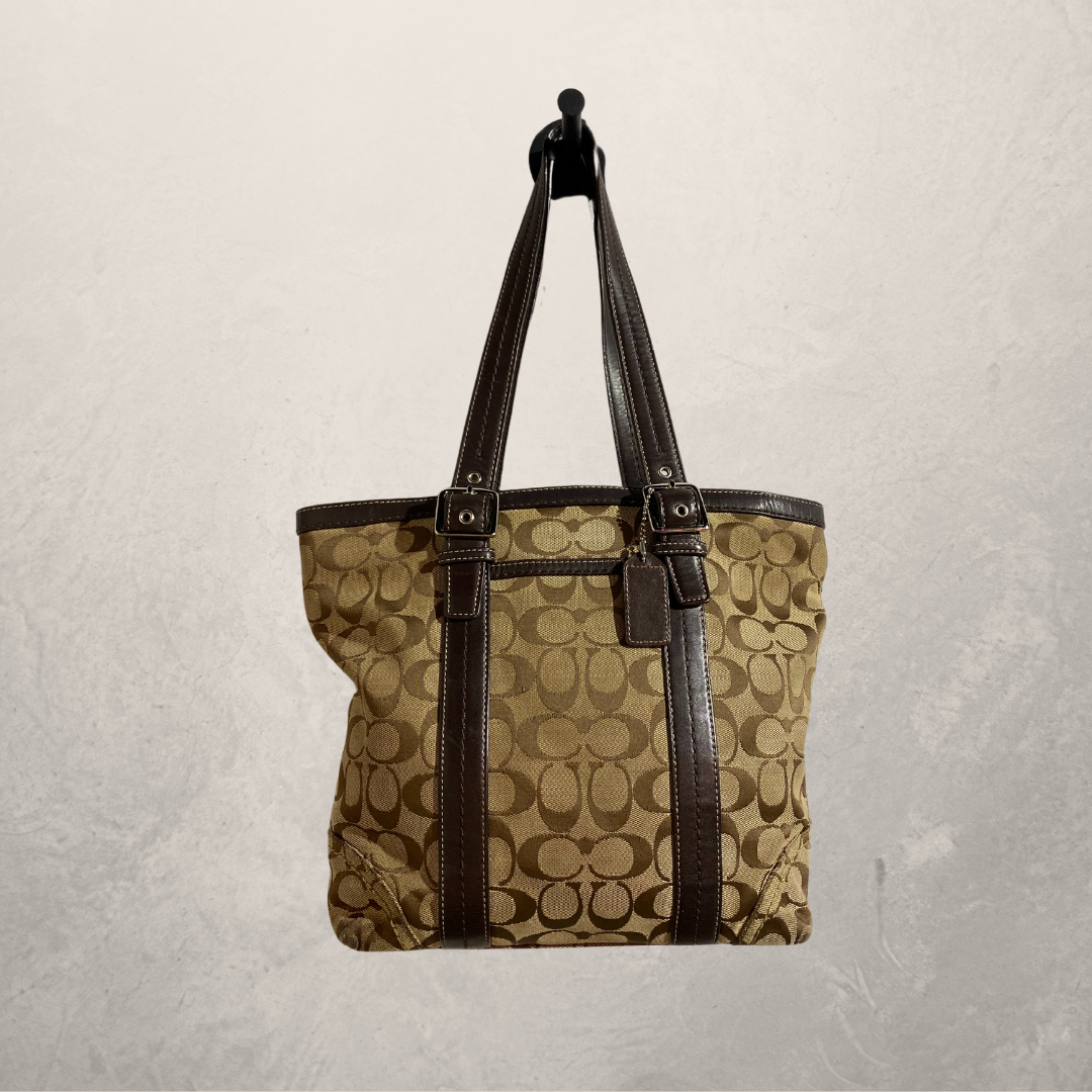 Coach brown signature jacquard tote shoulder bag