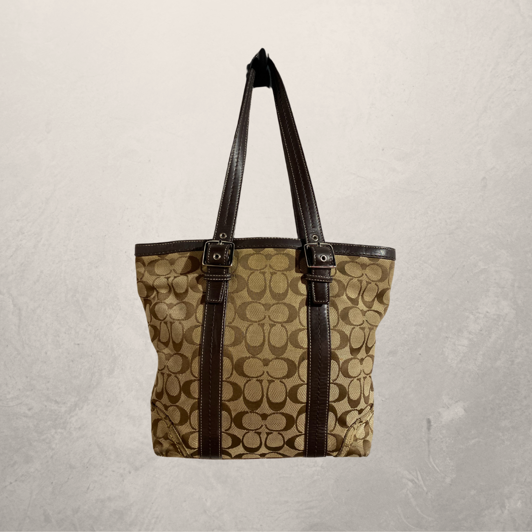 Coach brown signature jacquard tote shoulder bag