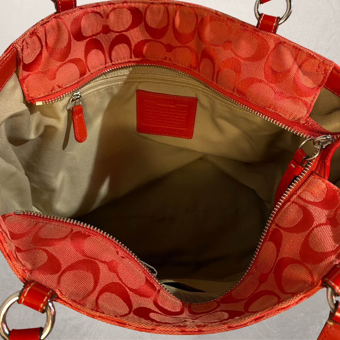 Coach red monogram pleated gallery tote bag