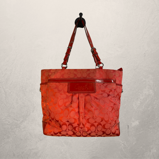 Coach red monogram pleated gallery tote bag