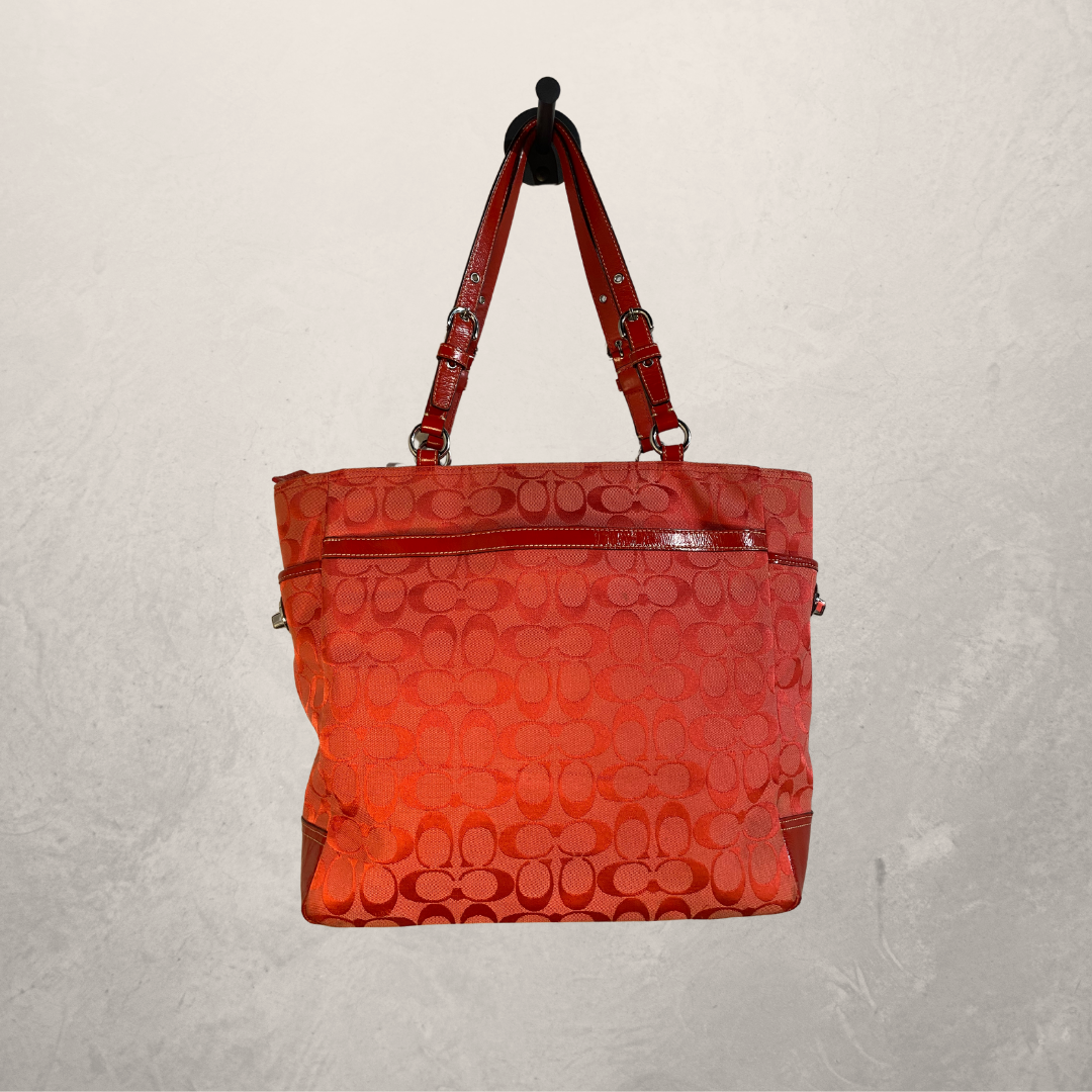 Coach red monogram pleated gallery tote bag