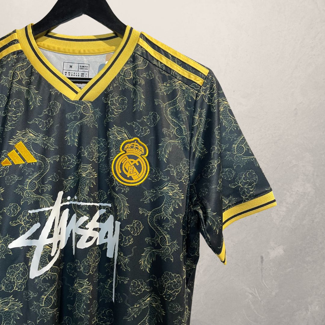 Concept Stussy Replica x Madrid zwart geel voetbalshirt M