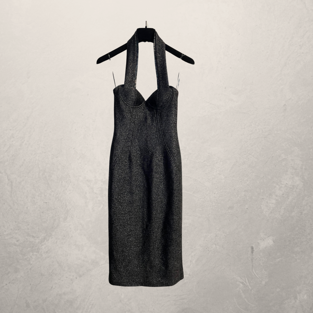 Cult Gaia "Winslow Dress" black woven straw halter dress w/ tags XS/S