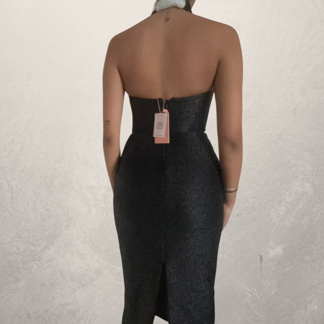 Cult Gaia "Winslow Dress" black woven straw halter dress w/ tags XS/S