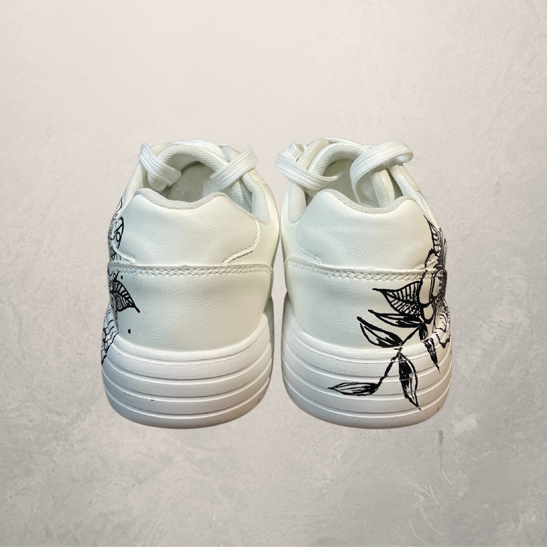 Custom white canvas tattoo sneakers 40- by @M.a.r.r.art