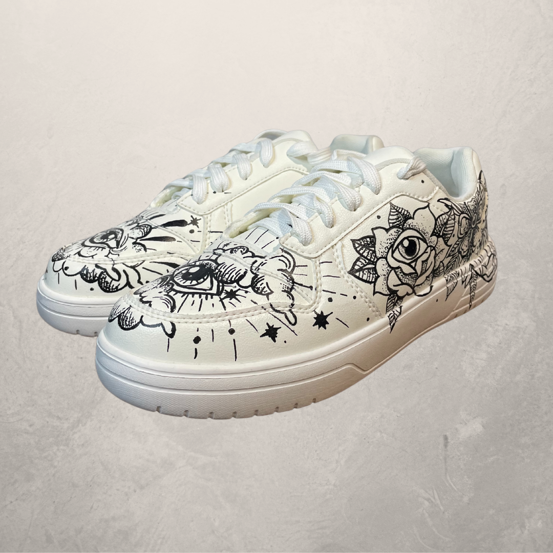 Custom white canvas tattoo sneakers 40- by @M.a.r.r.art