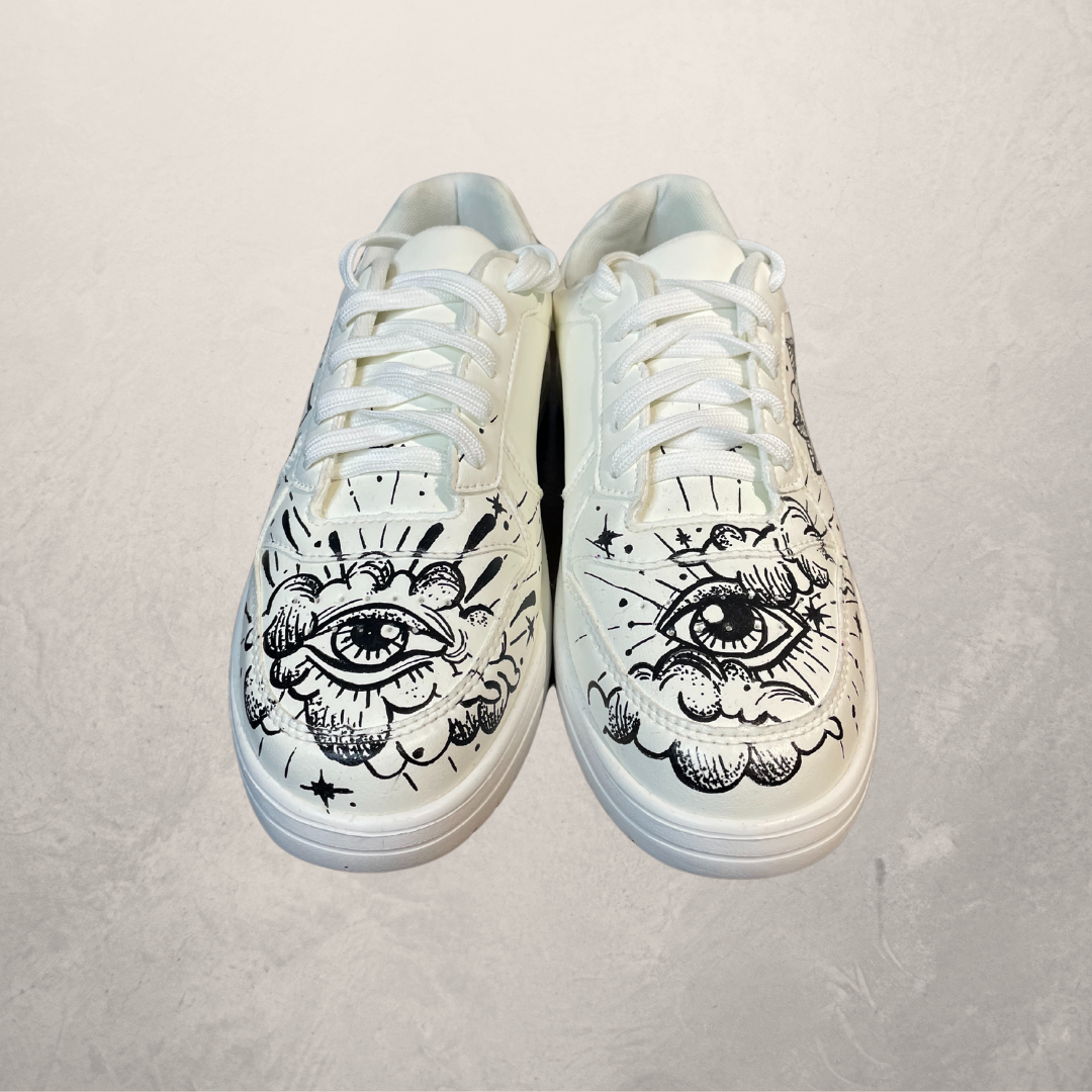 Custom white canvas tattoo sneakers 40- by @M.a.r.r.art