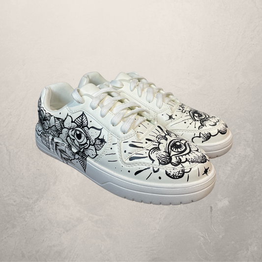 Custom white canvas tattoo sneakers 40- by @M.a.r.r.art