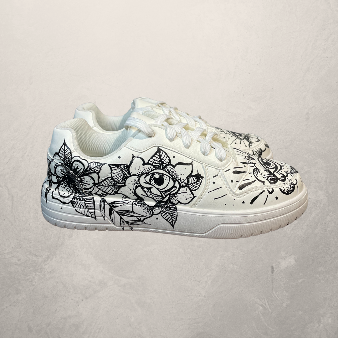 Custom white canvas tattoo sneakers 40- by @M.a.r.r.art