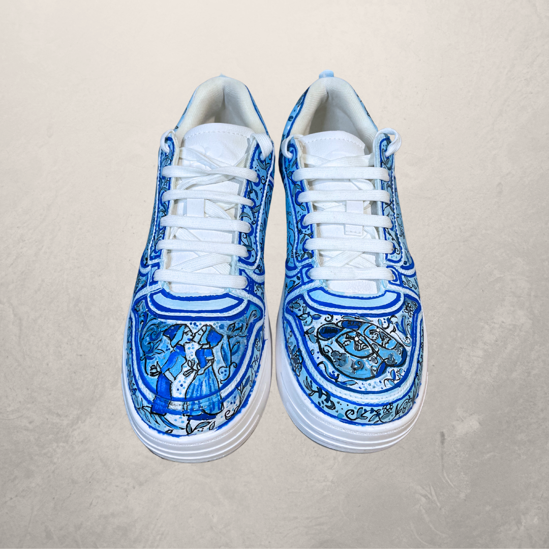 Custom white delft blue painted sneakers 40- by @M.a.r.r.art