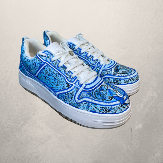 Custom white delft blue painted sneakers 40- by @M.a.r.r.art