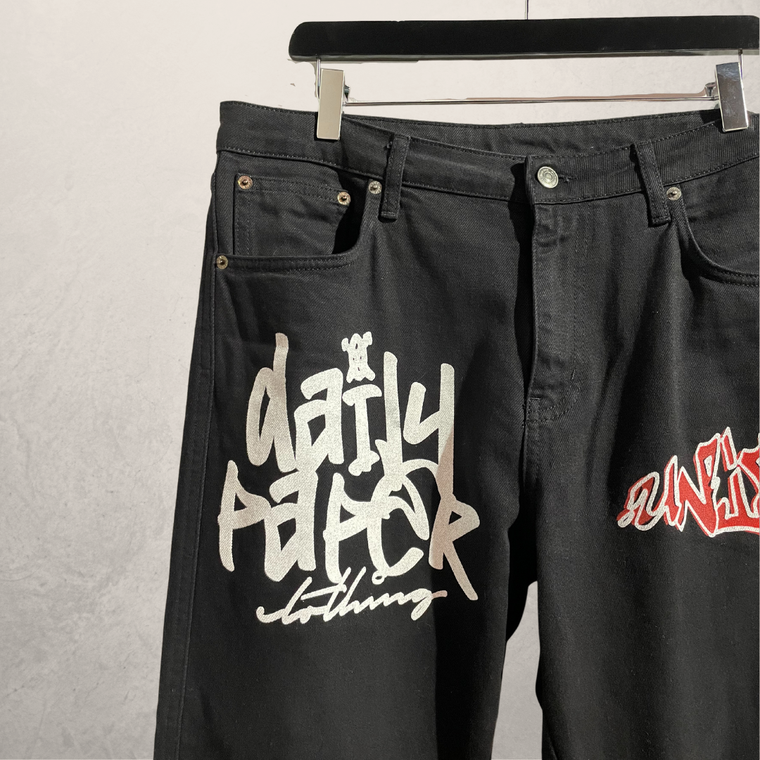 Daily Paper zwarte moussa graffiti jeans M