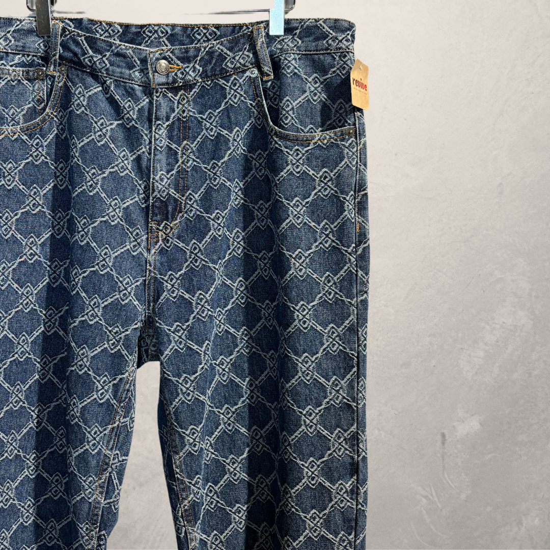 Daily Paper blauwe denim geborduurde logo broek XXL