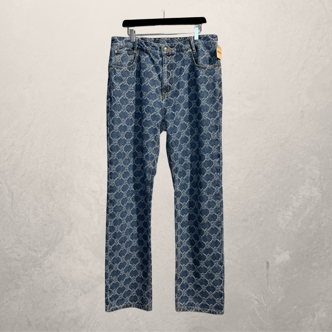 Daily Paper blauwe denim geborduurde logo broek XXL