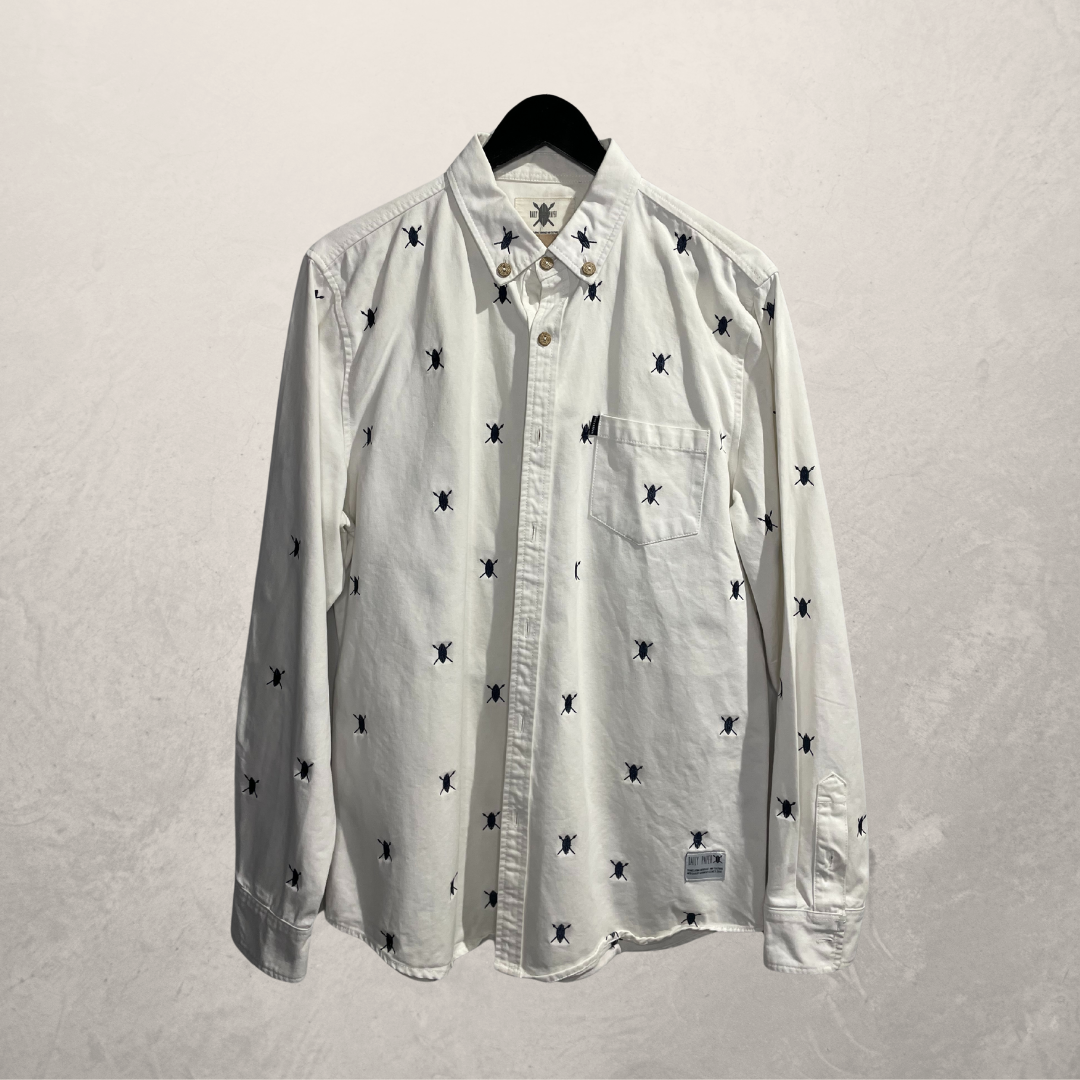 Daily Paper white embroidered navy logo ls shirt L