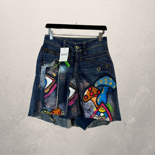 Dark blue handpainted denim skirt XS- by Ma.r.r.art