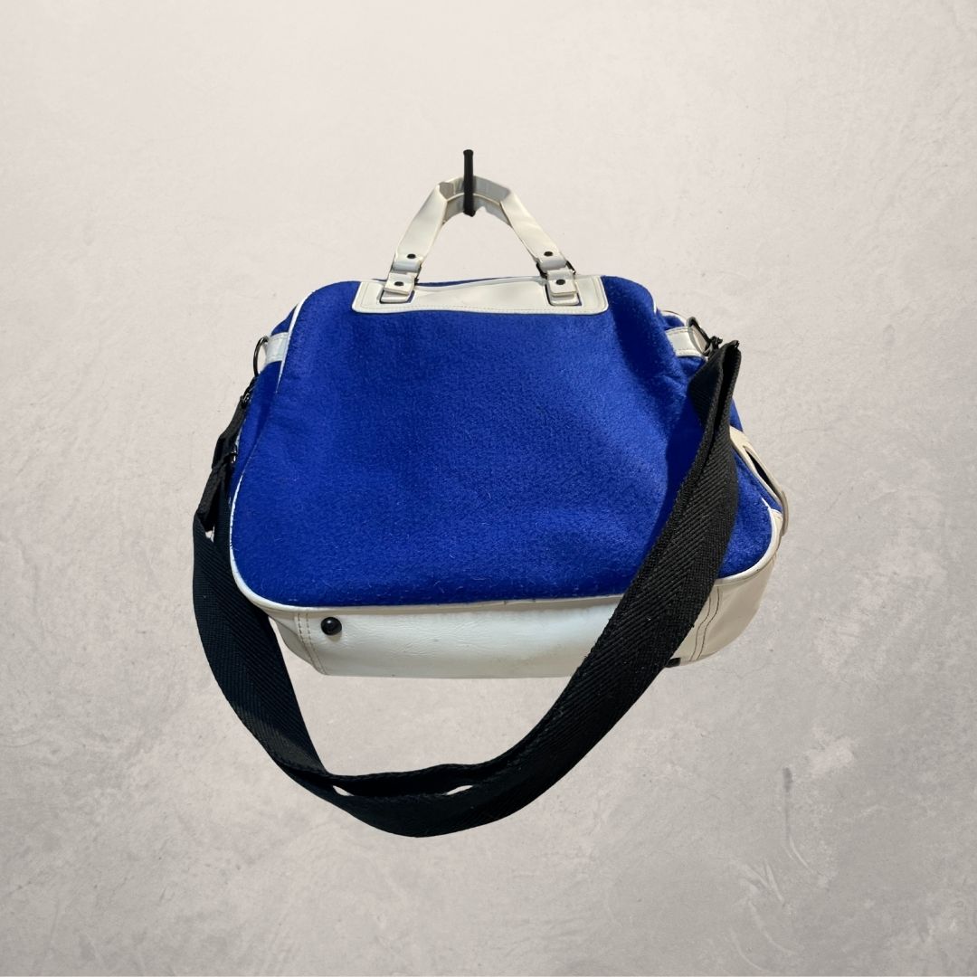 Dieselblauwe witte leren vilten tas OS