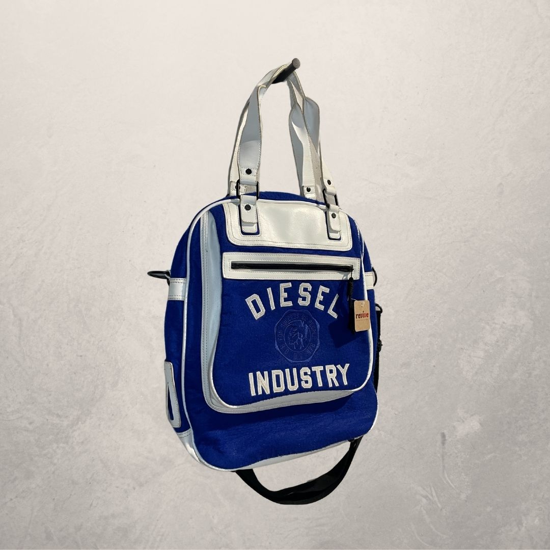 Dieselblauwe witte leren vilten tas OS