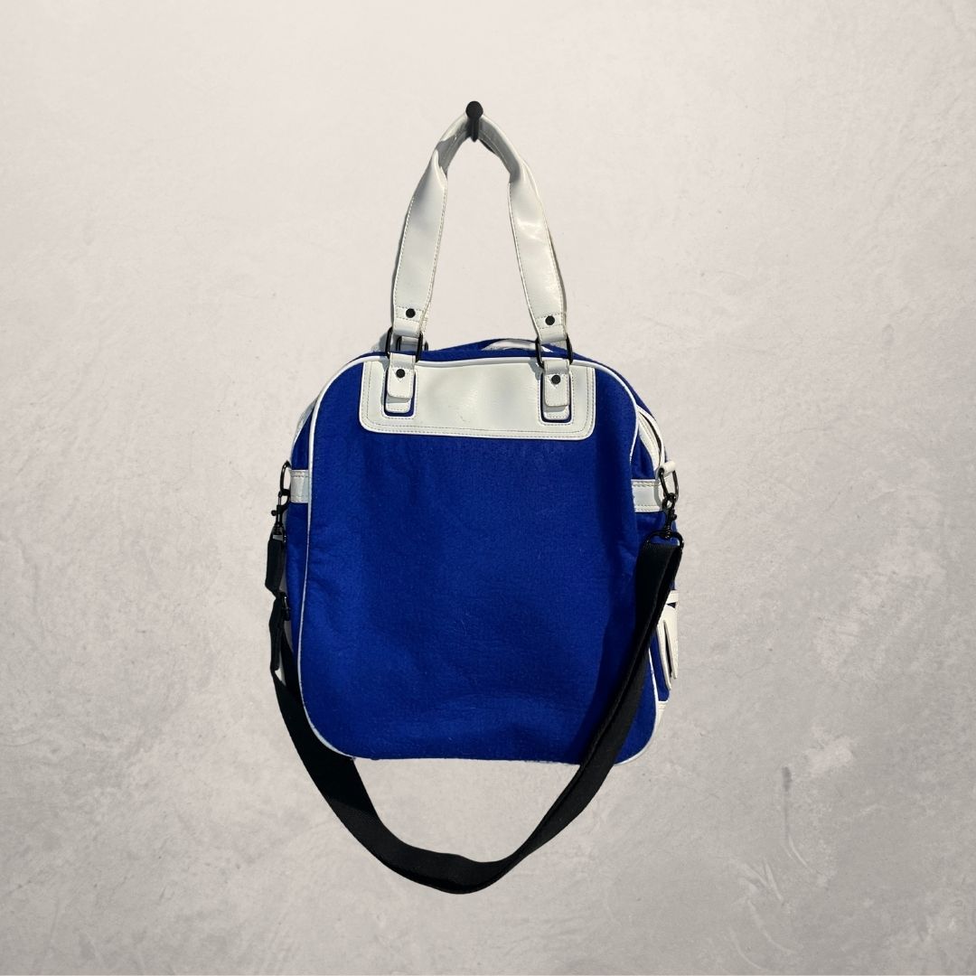 Dieselblauwe witte leren vilten tas OS