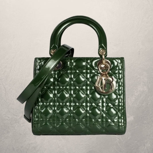 Dior Lady Dior groene lakleren handtas